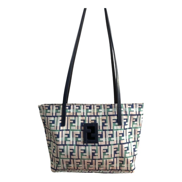 FENDI Authentic Zucca Multi-Color Canvas Tote Bag Navy Green Tan - Picture 2 of 13